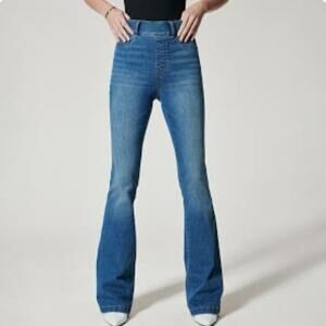 SPANX Pull On Flare Jeans Vintage Indigo Large Stretch Boho Shaping Jeans